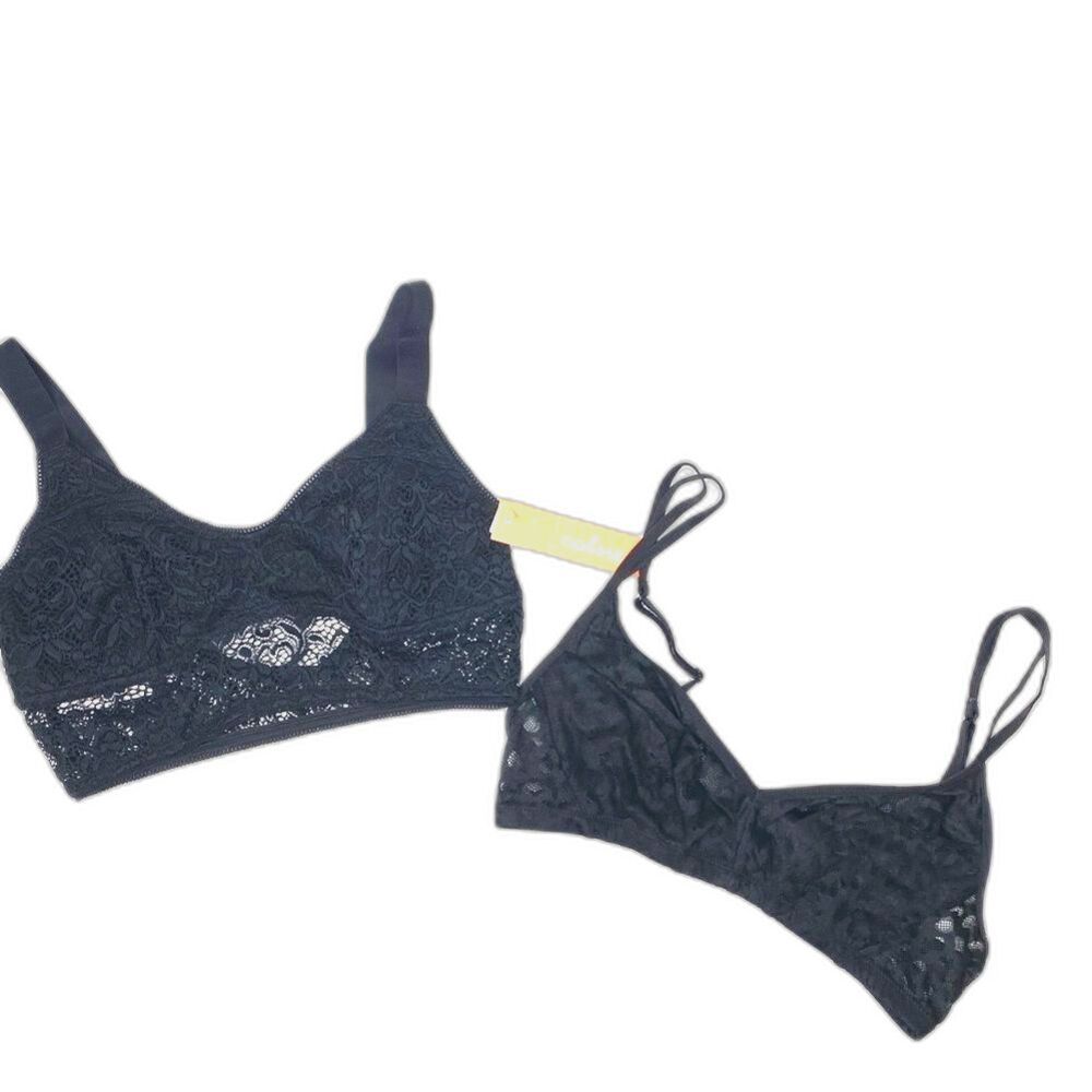 NWT Lace Bralette Set XS Black Coquette‎ Lingerie Soft Cup Wireless Bras 2 Pack
